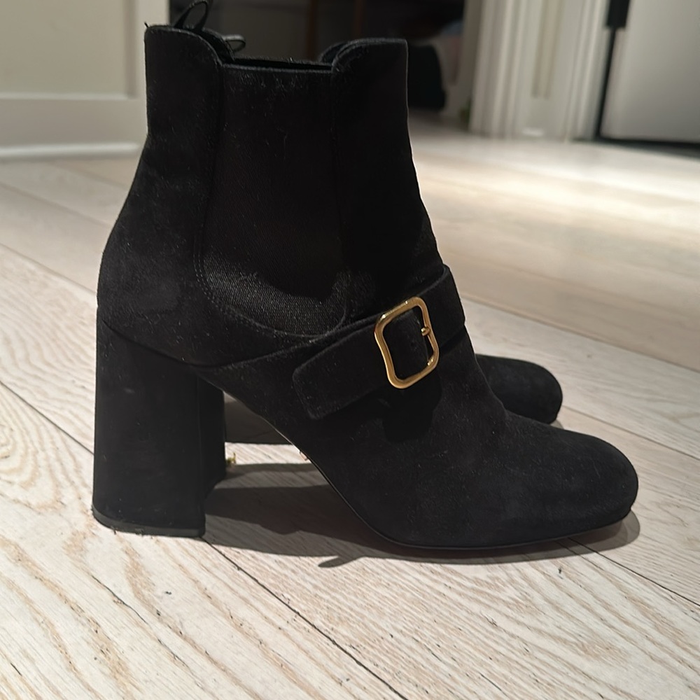 Black suede Prada block heel ankle boots - Picture 2 of 3